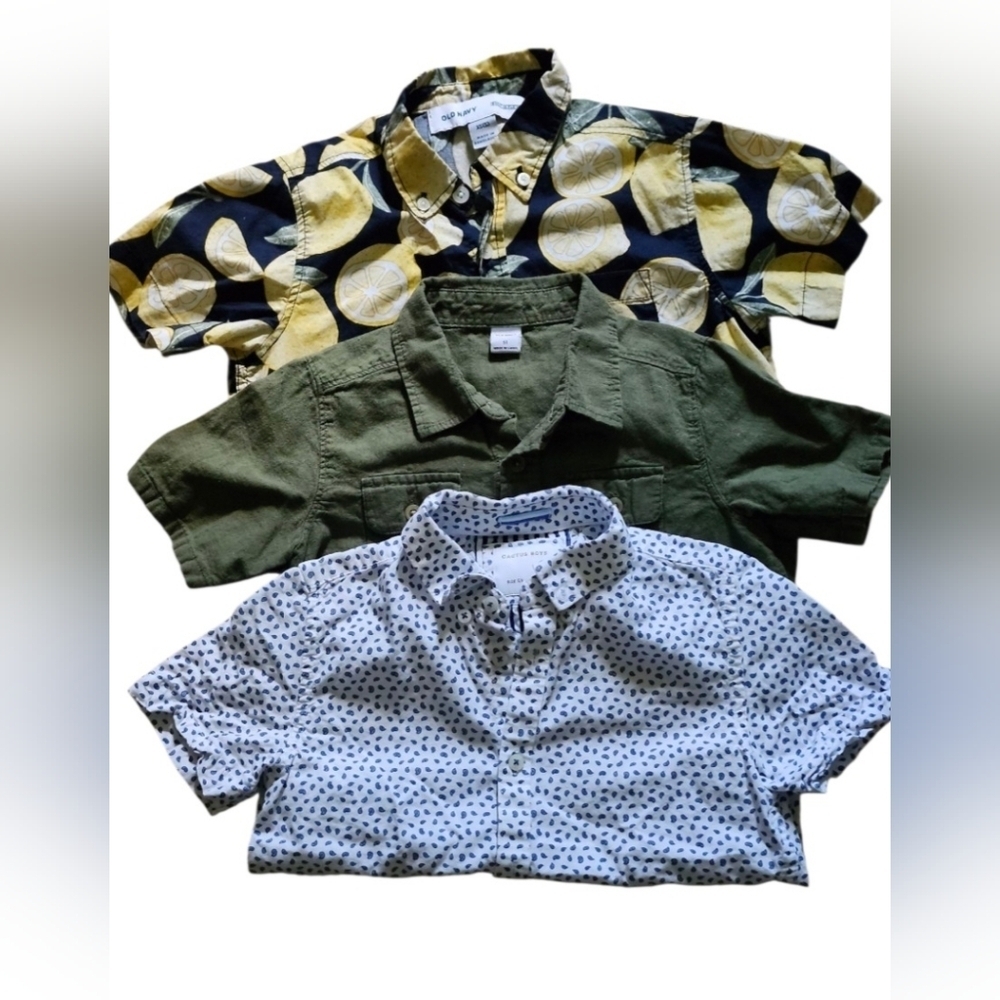 Kids' Lemon Print, Olive, and Polka Dot Shirts Set